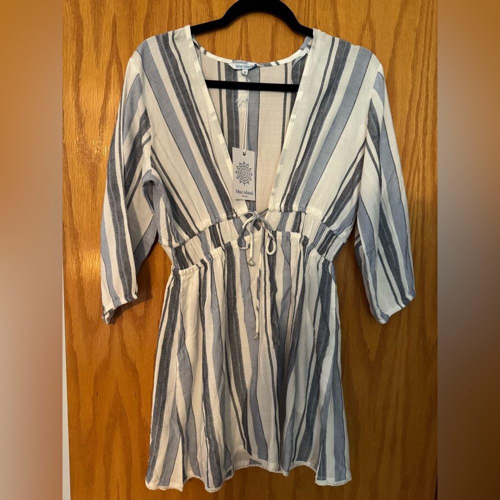 Blue Island Navy and White Striped Beach Cover-up Up